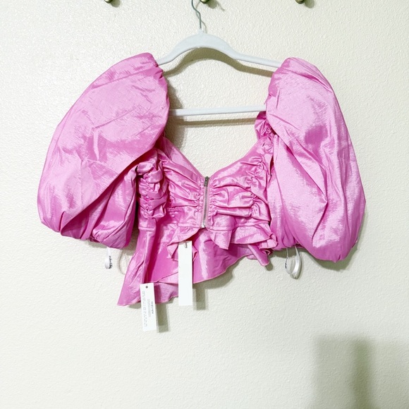 🛍️NWT For Love & Lemons x Free People Judith Rosette Asymmetrical Crop Top Med - Picture 10 of 13